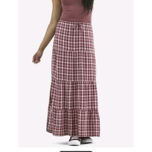 Plaid tiered academia preppy festival boho cottage country long maxi skirt